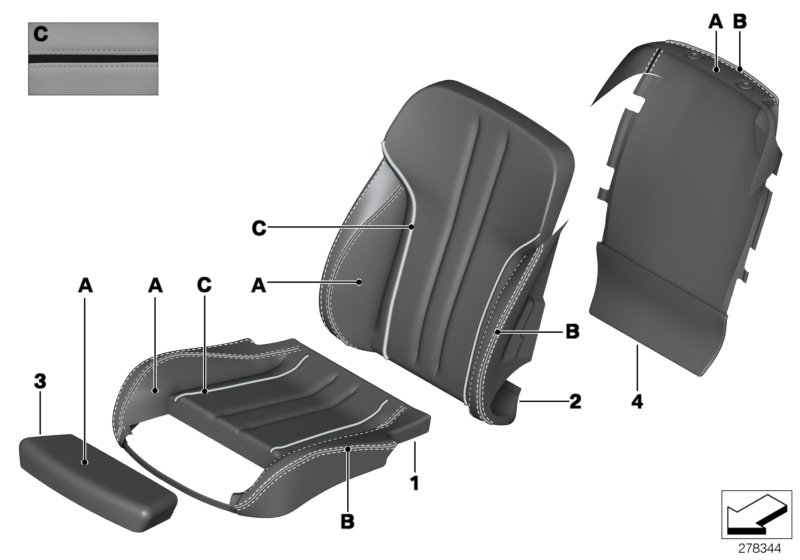 BMW 52108025075 Cover, Comfort. Backrest., Rear, Leather, Left