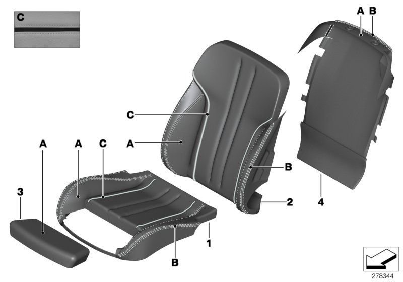 BMW 52108025076 Cover, Comfort.Backrest., Rear, Leather, Right