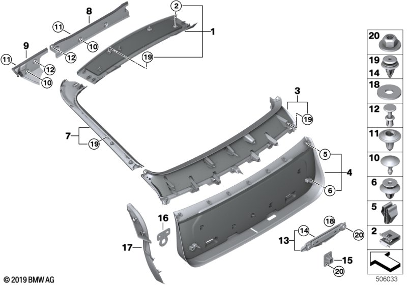 BMW 51498499152 TRIM PANEL, TRUNK LID, CENTE