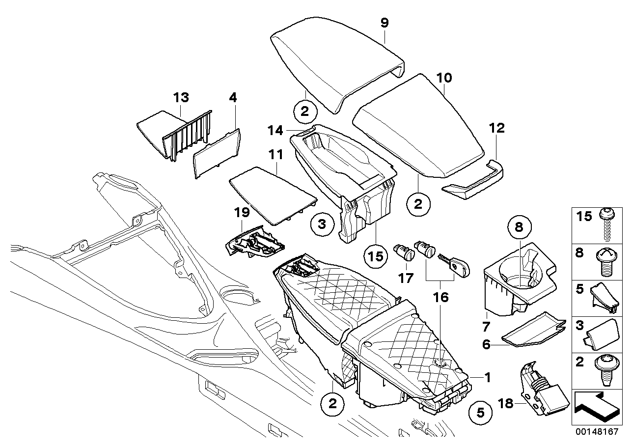 BMW 51167900332 Cover,Centre Arm Rest, Leather