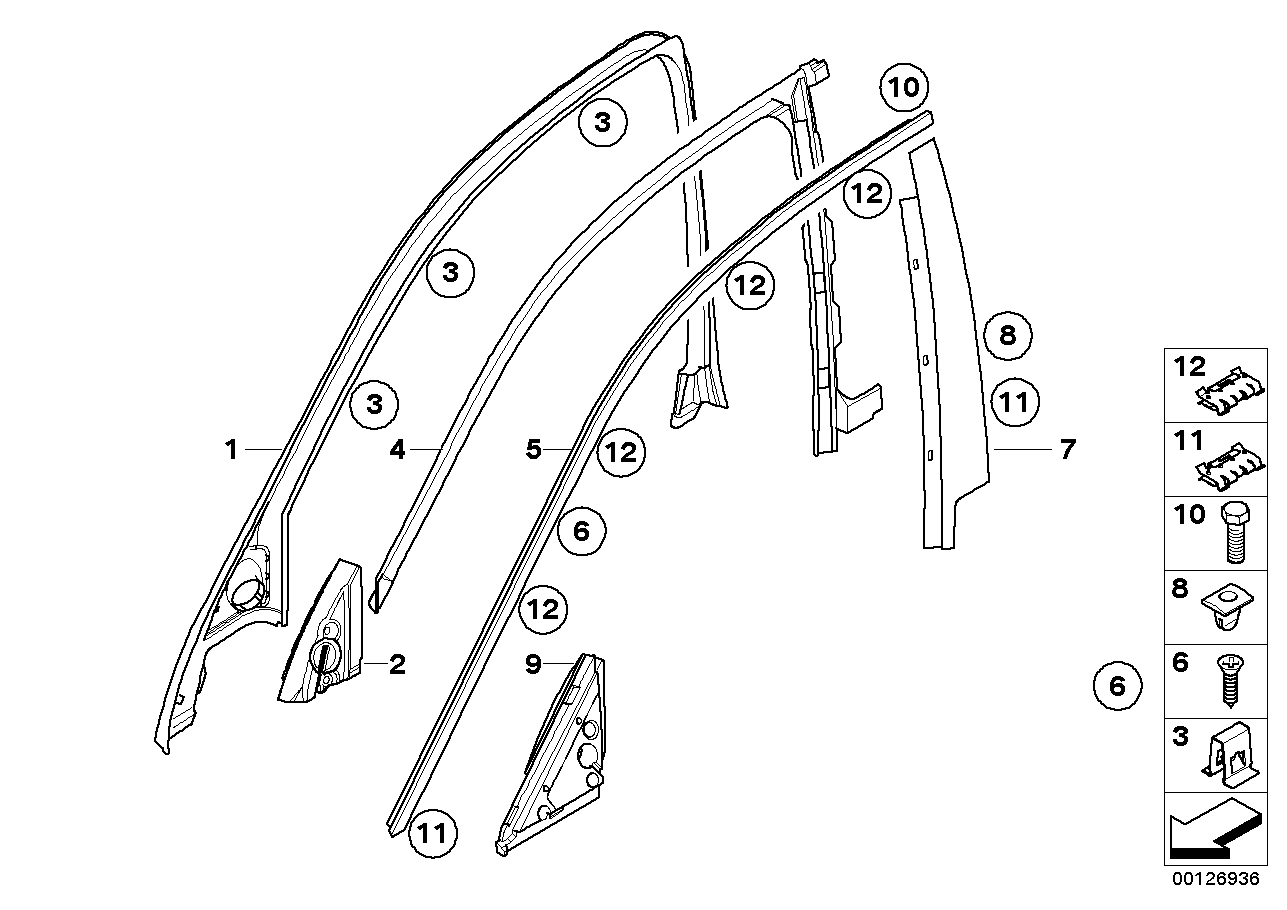 BMW 51337897668 Finisher Window Frame Top Front Door
