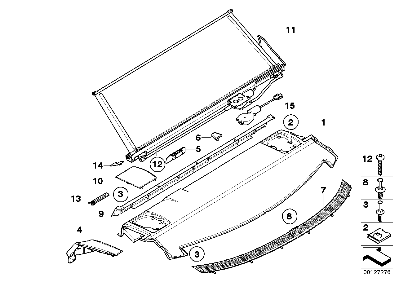 BMW 51467897648 Rear Window Shelf With Sun Blind