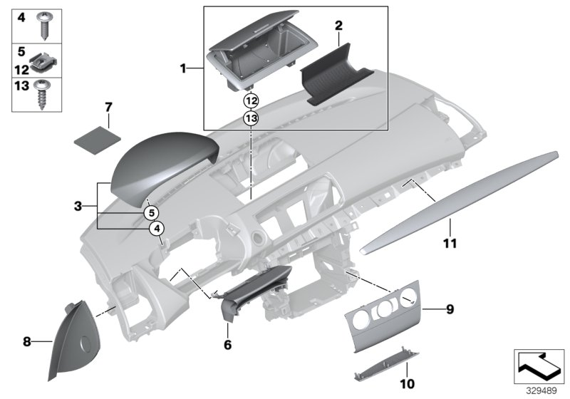 BMW 51457124745 Cover, Instrument Panel Centre, Silver