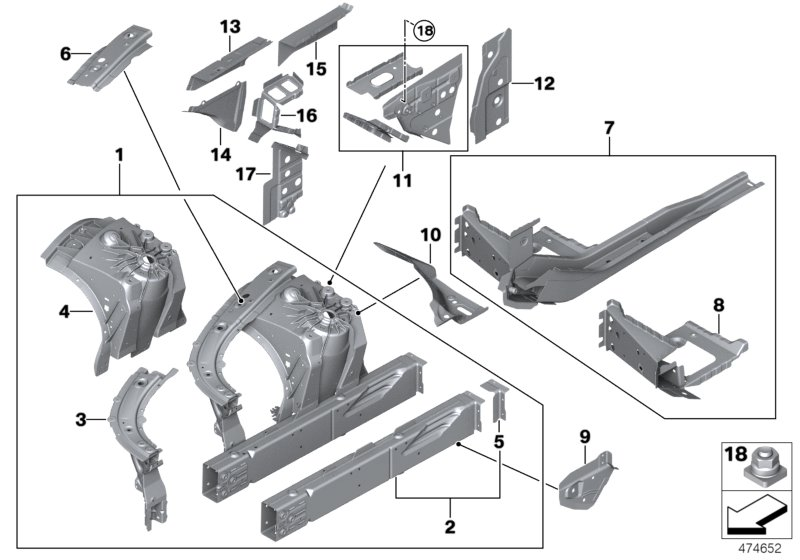 BMW 41002433159 Carrier.Suspension. W/ Vin, Wheel Arch Front. Right