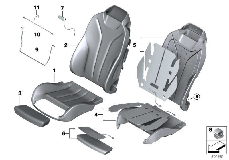BMW 52108058349 Leather Cover Sport Backrest Left