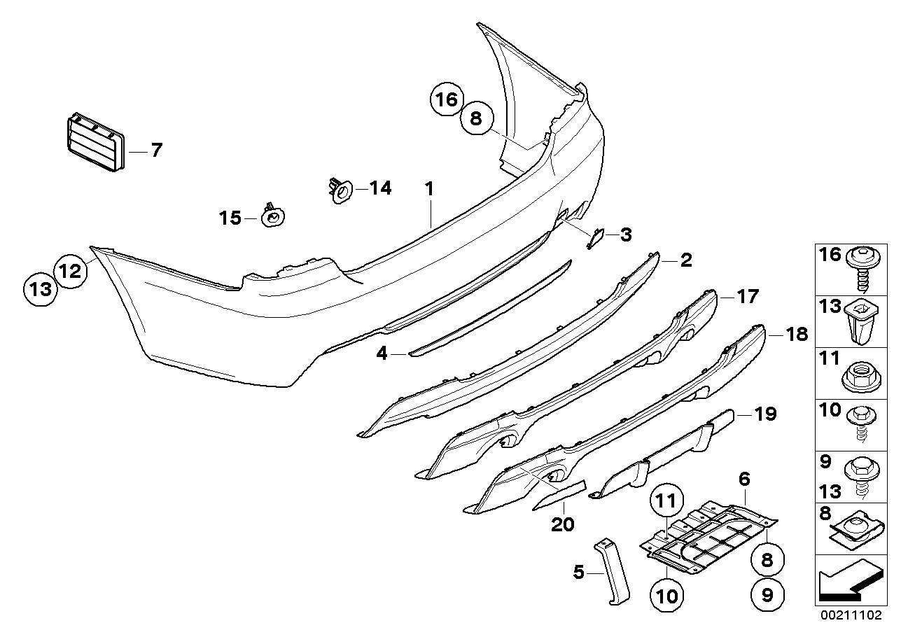 BMW 51122410021 Set, Mounting Parts, Bumper, Rear