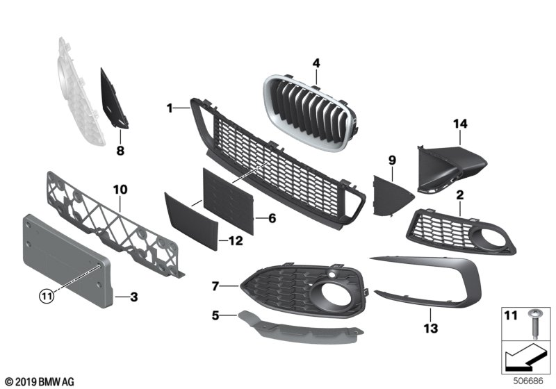 BMW 51138080313 GRILLE, FRONT, LEFT