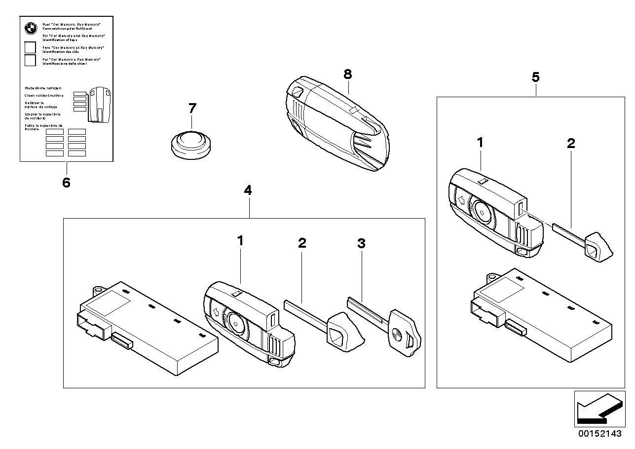 BMW 51210032905 Set Of Keys With Cas Control Unit