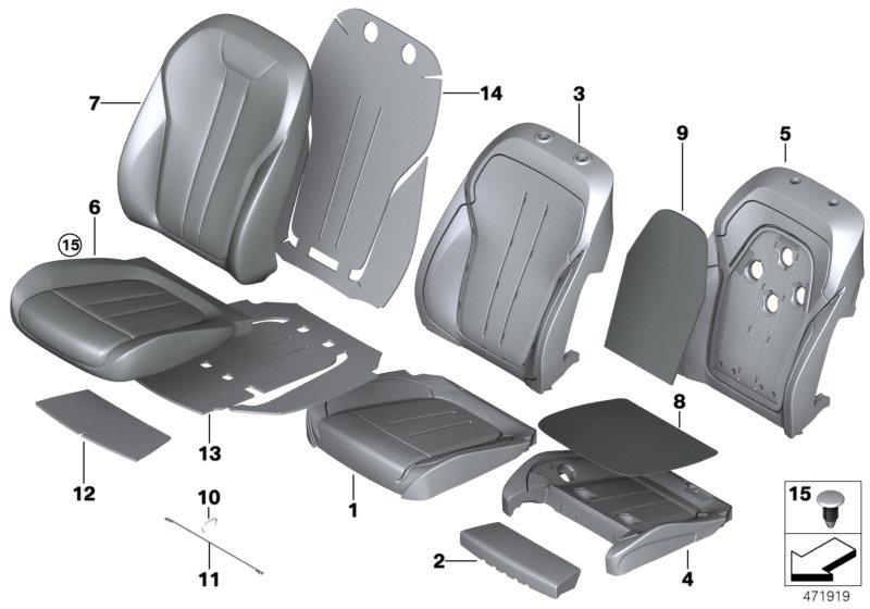 BMW 52107946571 COVER FOR COMFORT BACKREST,L