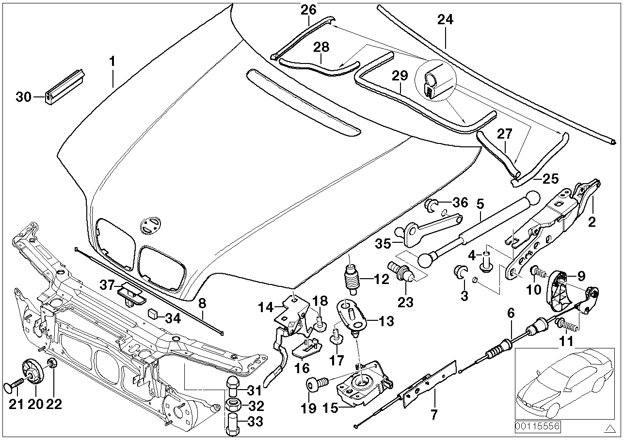 BMW 41617895766 Mount, Gas Pressurized Spring, Right