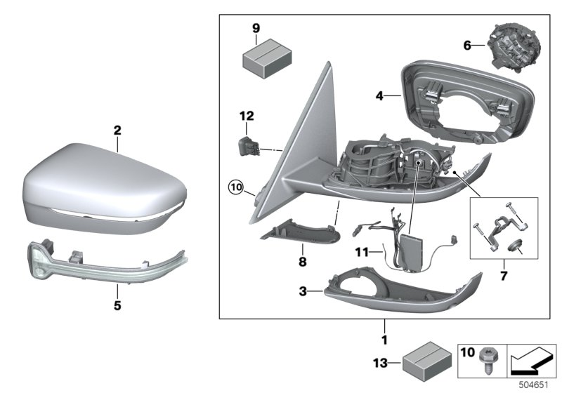 BMW 51169854781 HEATED OUTSIDE MIRROR, LEFT