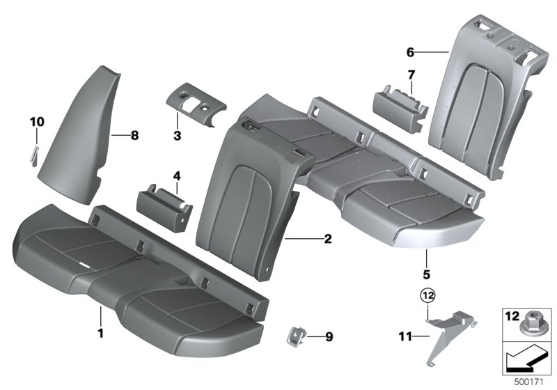 BMW 52209108282 COVER, BACKREST, CENTER, LEA