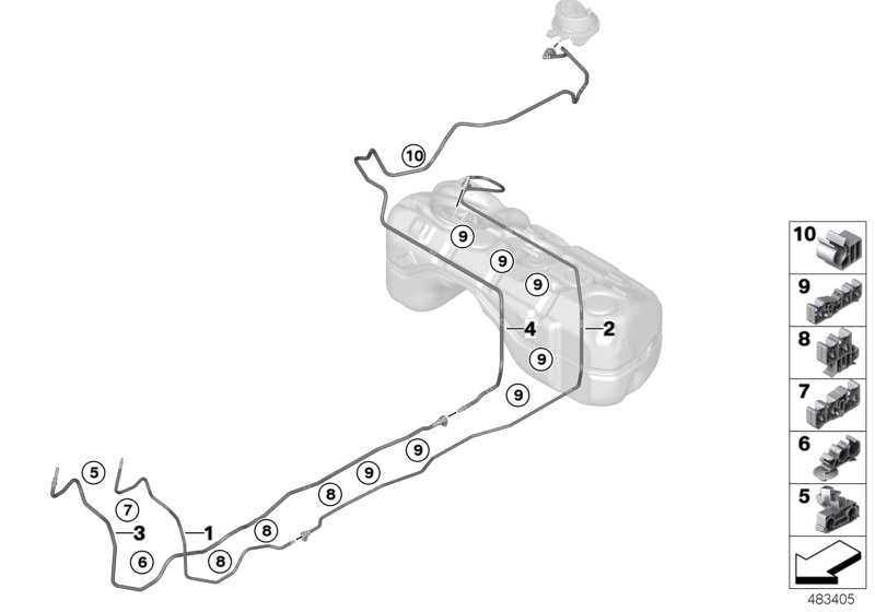 BMW 16127404095 Feed Line, Rear