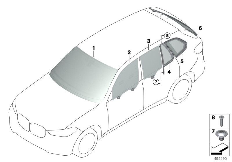 BMW 51377444081 Side Window, Rigid, Rear Left