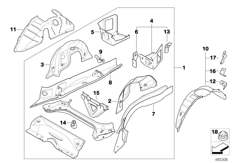 BMW 41002996911 Rear Left Wheelhouse, Inner Half