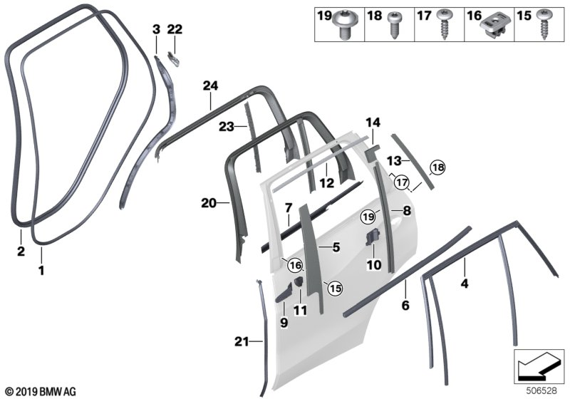 BMW 51357482521 WINDOW FRAME COVER, REAR LEF