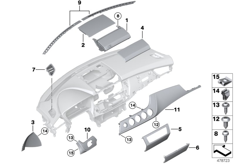 BMW 51459289596 Storage Compartment Leather Instrument Panel Top