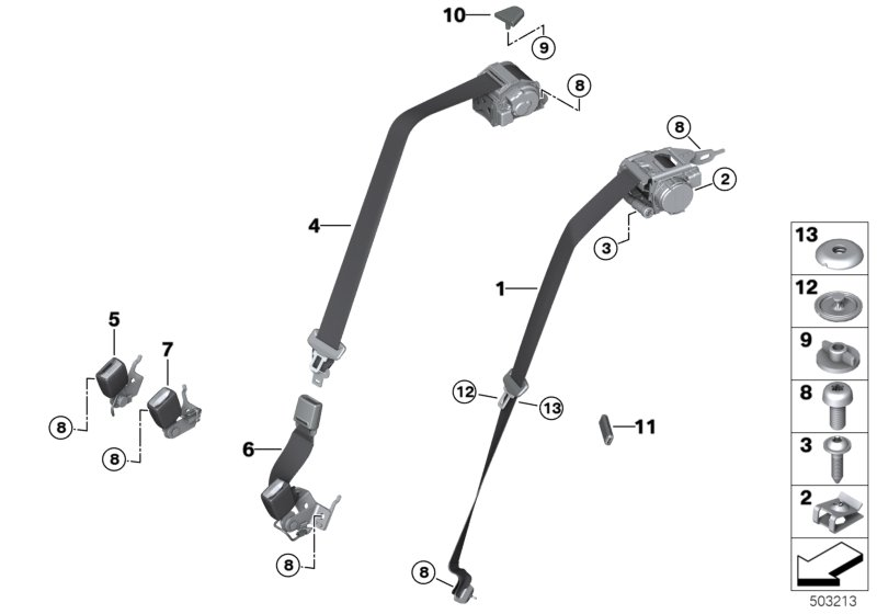 BMW 72118076170 REAR CENTER UPPER BELT