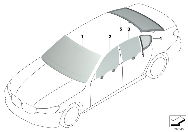 BMW 51337409098 Side Window, Green, Door, Front Right