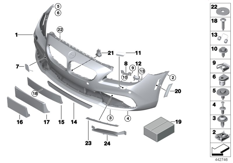 BMW 51112452058 Set, Mounting Parts, Bumper, Front