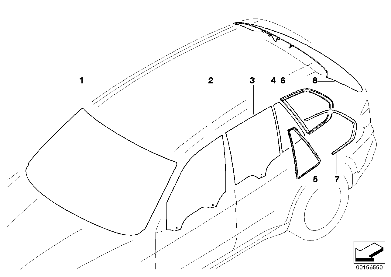 BMW 51377207877 Side Window,Black,With Gasket Left