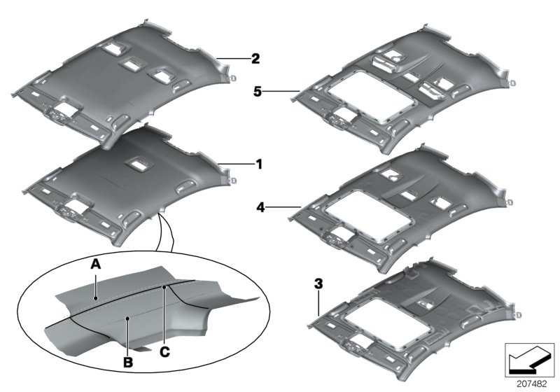 BMW 51447977332 Moulded Roofliner, Sunroof, Alcantara