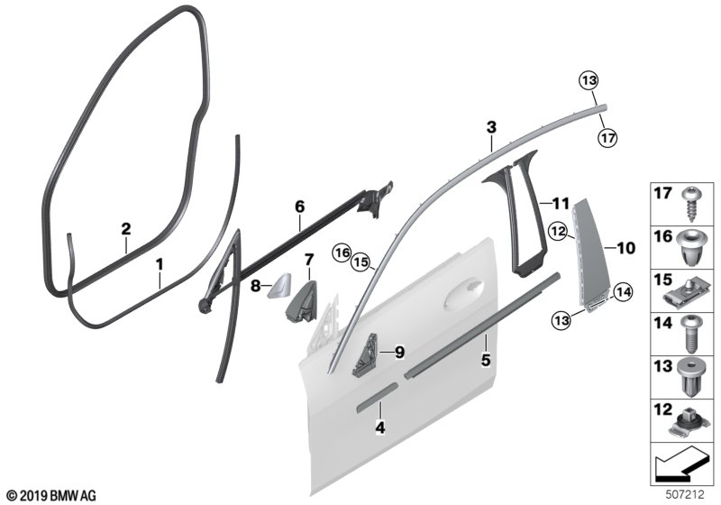 BMW 51337483150 WINDOW FRAME COVER, FRONT RI