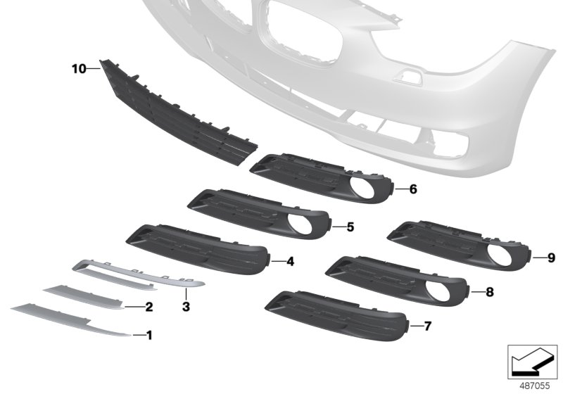 BMW 51117331675 Grille, Air Inlet, Partly Closed, Left