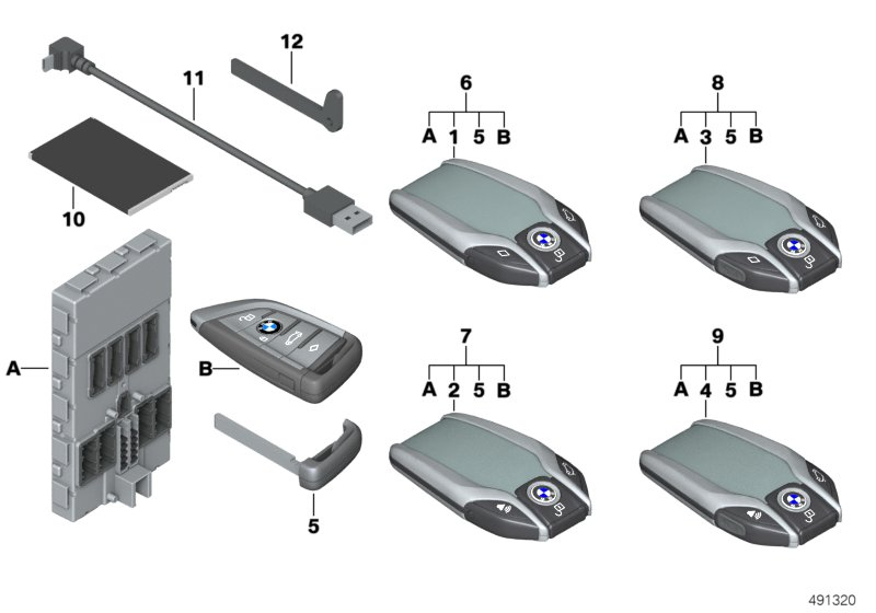 BMW 51312413258 Set Of Keys With Bdc Control Unit