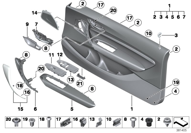 BMW 51419490024 DOOR PANEL, LEATHER, FRONT R