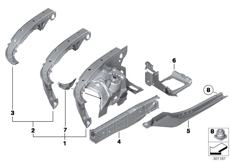 BMW 41102184349 Carrier.Suspension. W/ Vin, Wheel Arch Front. Right