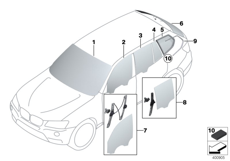 BMW 51357329333 Side Window, Black, Door, Rear Left