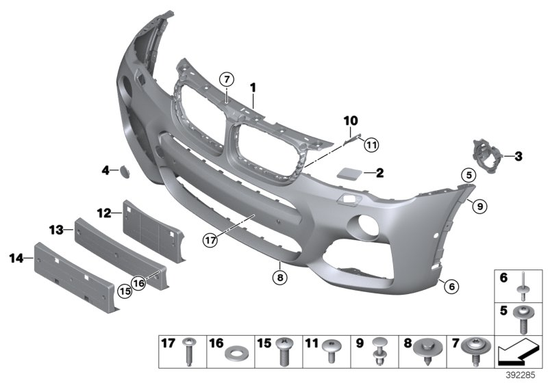 BMW 51112457471 Set, Mounting Parts, Bumper, Front