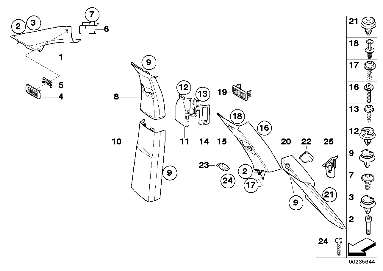 BMW 51436954769 Fixture For Cover, C-Pillar, Left