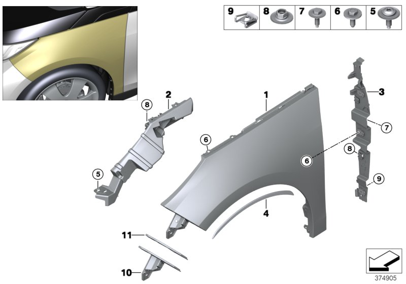 BMW 51647299188 Supporting Strut, Side Panel Front Right