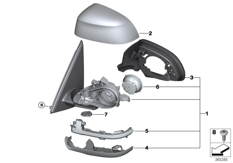 BMW 51167416093 Exterior Mirror Without Glass, Heated, Left