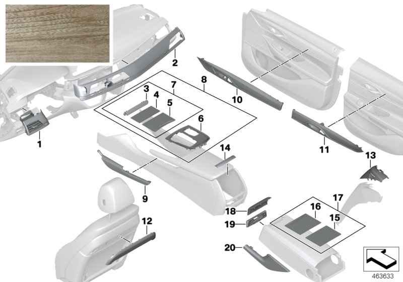 BMW 51167991644 SET OF TRIMS CENTER EUCALYPT