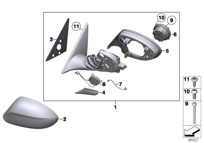 BMW 51167205203 Exterior Mirror Without Glass, Heated, Left