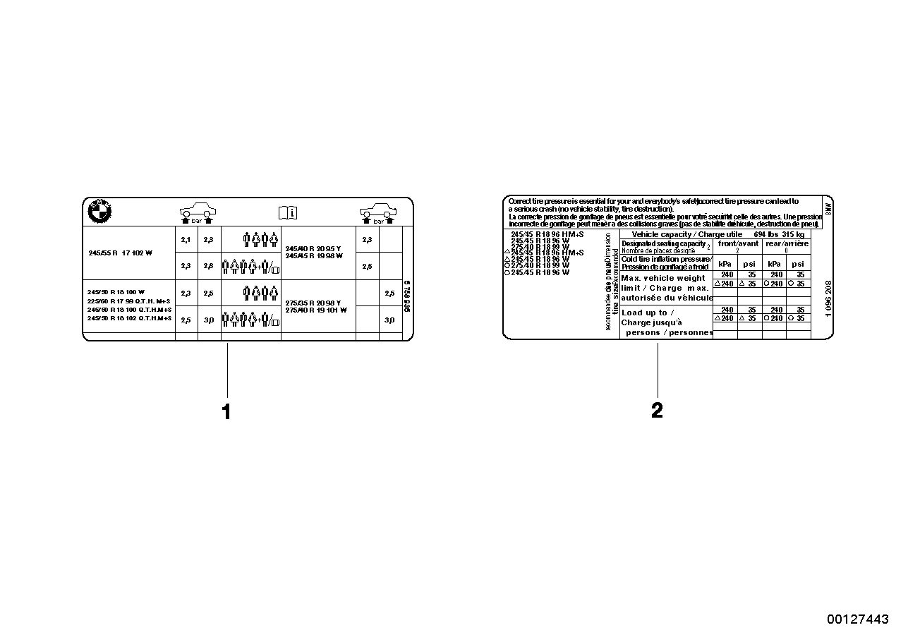 BMW 71246779157 Label "Tire Pressure"