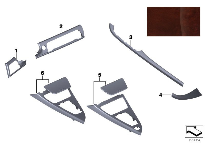 BMW 51168032914 WOOD COVER, CENTER CONSOLA