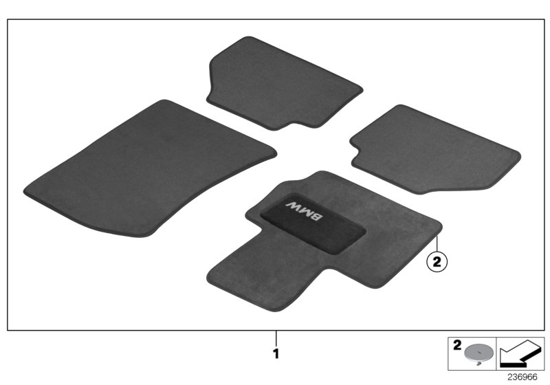 BMW 51472240931 Floor Mats, Velours W/ Heel Pad