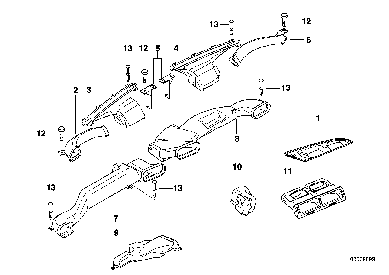 BMW 64228150436 Right Floor Heater Duct