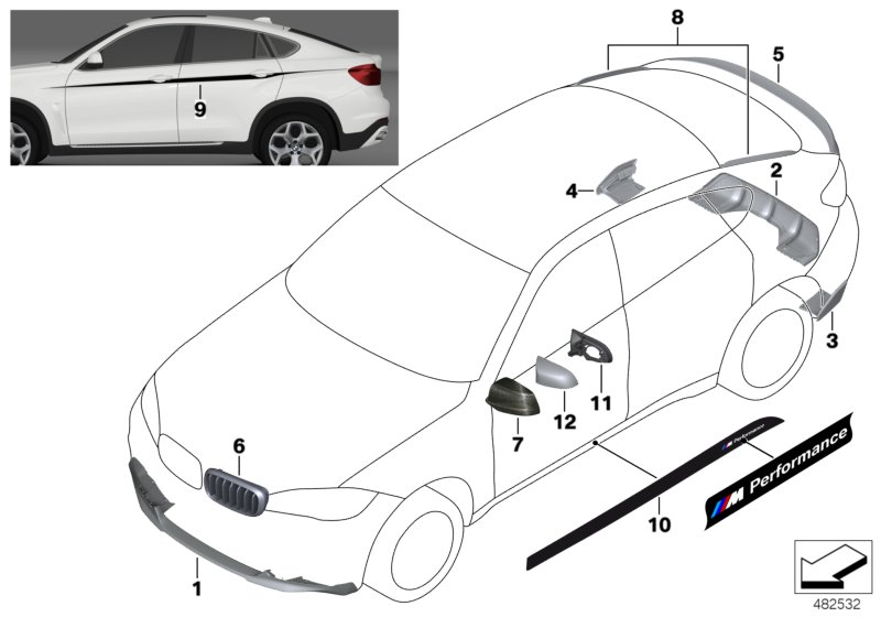 BMW 51192357167 Rear Fins, High-Gloss, Black, Left/Right