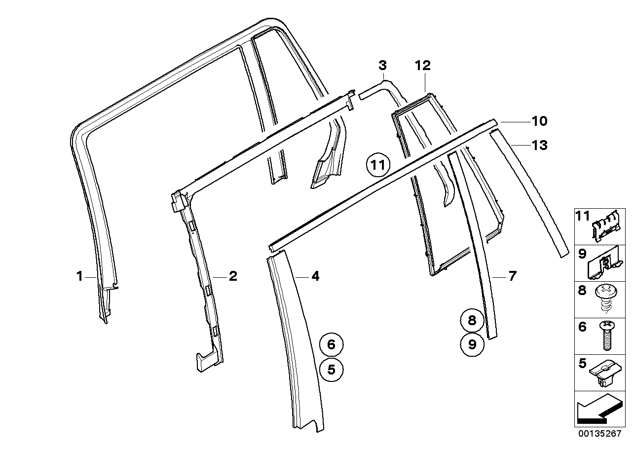 BMW 51357072892 Finisher, Window Frame, Top, Door Rear Right