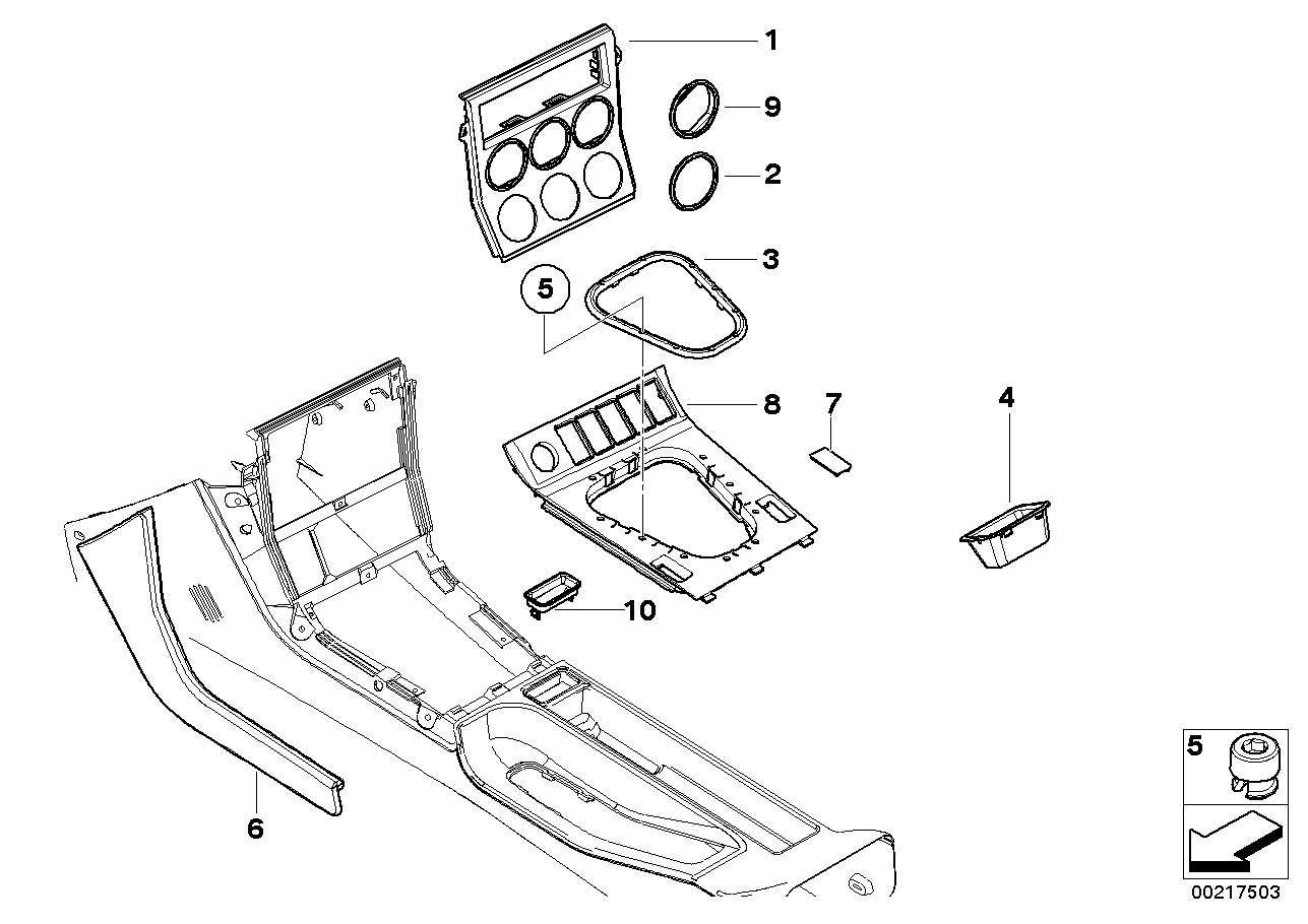 BMW 51167890015 Frame, Hazard Warning Switch