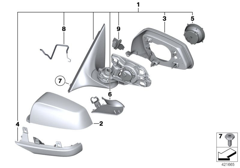 BMW 51167321840 OUTSIDE MIRROR W/OUT GLASS H