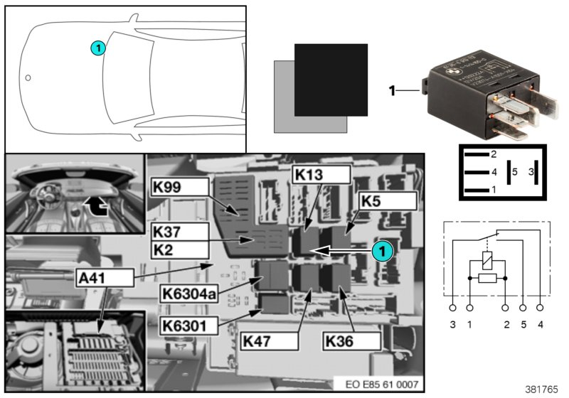 BMW 61366919112 Relay, Make Contact, Silent Grey