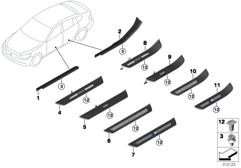 BMW 51477337016 Trim, Entrance, Illuminated, Rear Right