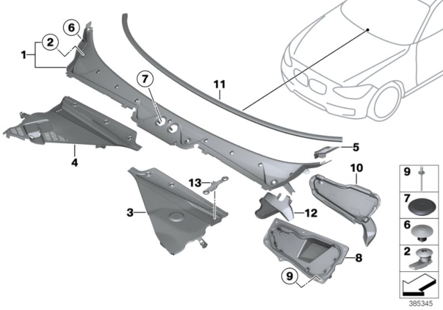 2015 BMW 228i xDrive Trim Panel, Cowl Panel Diagram