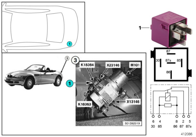 1998 BMW Z3 Relay, Soft Top Diagram 2